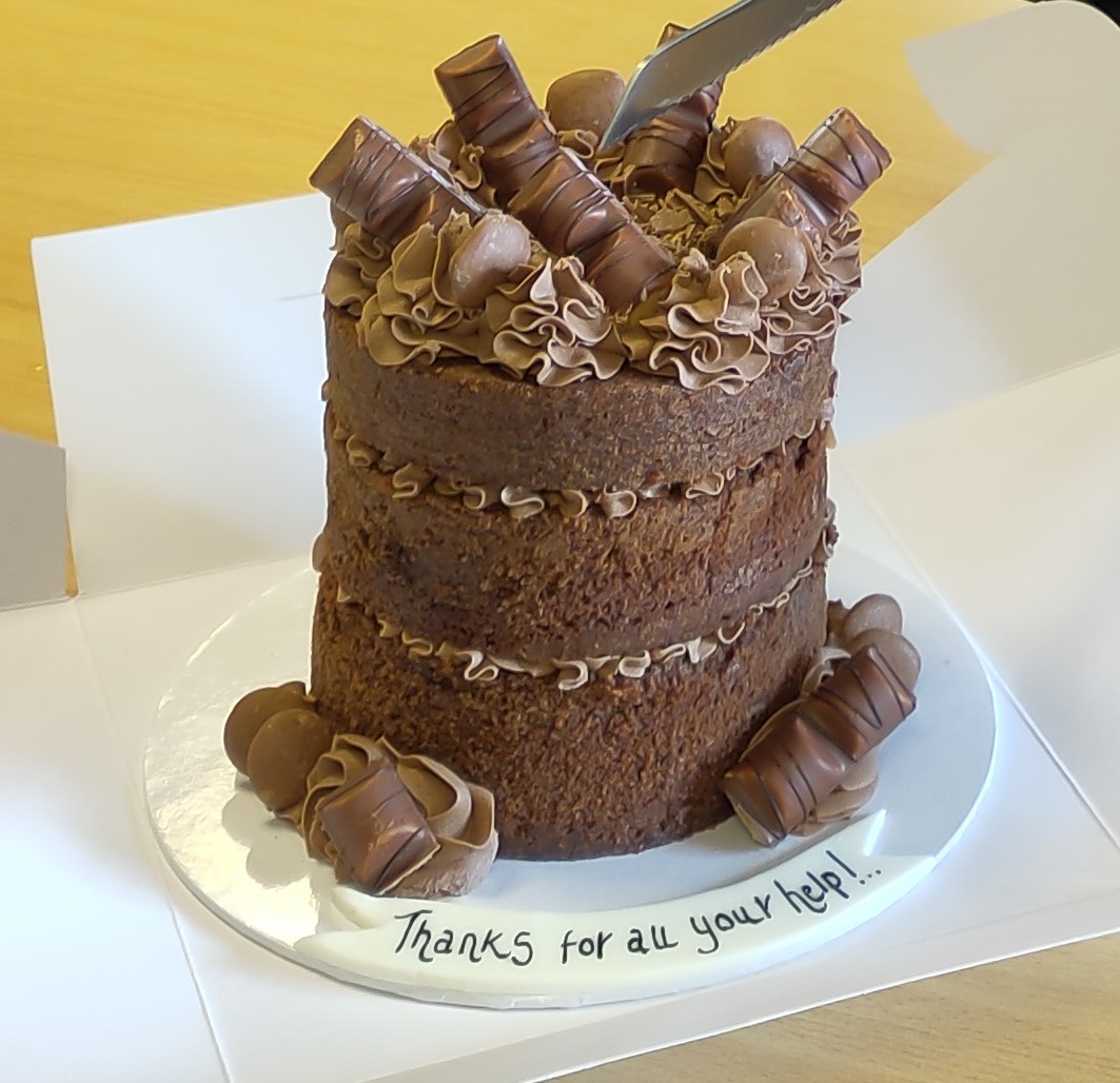 Celebratory Chocolate Cake From Contented Customer! - RAB Consultants